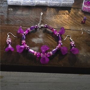 Purple Floral Beaded Jewelry Set